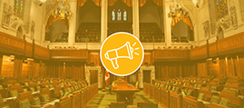 Logo de plaidoyer de la FCEI devant une photo de l'intérieur du Parlement