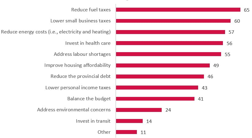 Horizontal bar graph showing small business priorities during the 2022 Ontario general election prepared by CFIB