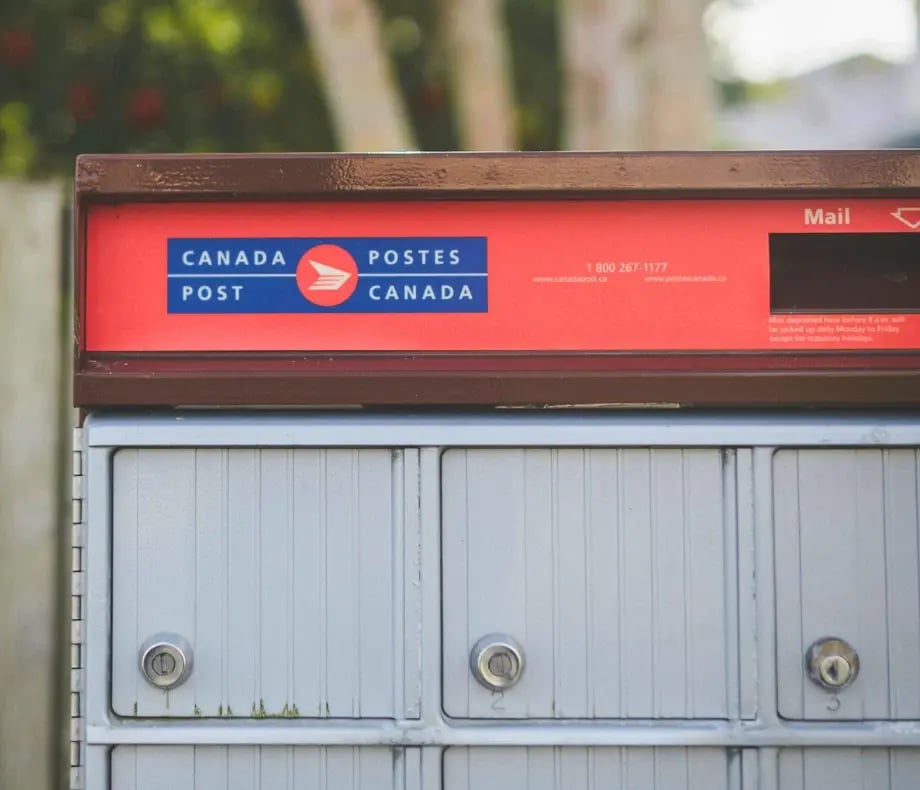 Mailbox with logo of Canada Post on top