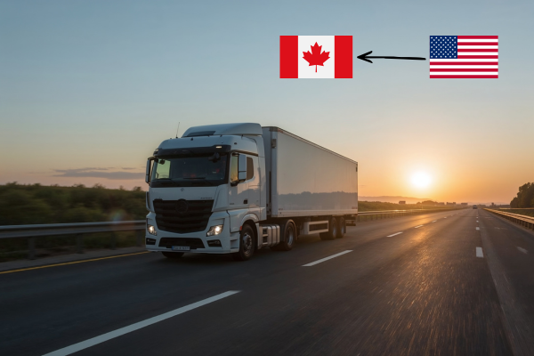 Delivery truck bring goods from US into Canada