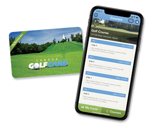 Mobile screen showing the Canada Golf Card app with the membership card on the left