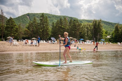 Woman water paddling at the beach