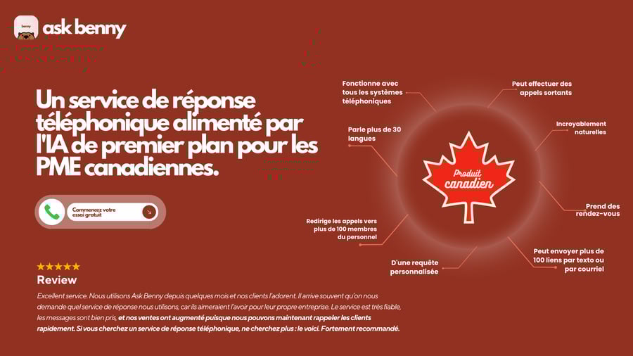 Ask Benny : Un service de réponse téléphonique alimenté par l'IA de premier plan pour les PME canadiennes.