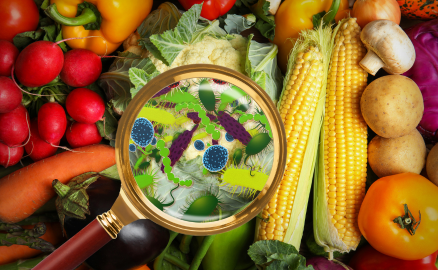 Listeria found in produce using magnifying glass.