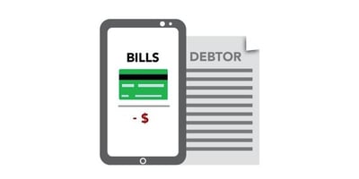 The words Bills and Debtor on a cellphone, representing the fact that SMEs are carrying pandemic-related debt