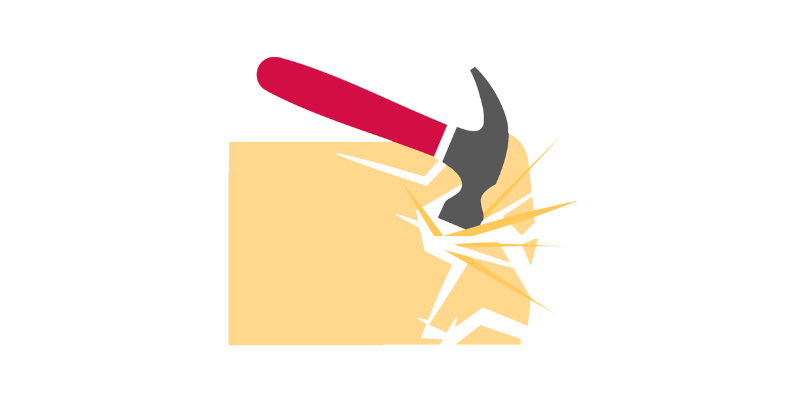 A hammer breaking a yellow board symbolizing the government breaking its promise to small business owners