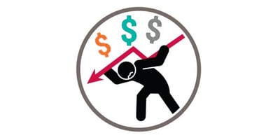 A matchstick figure bending under pressure from three dollar signs symbolizing the cost pressures small business owners are facing