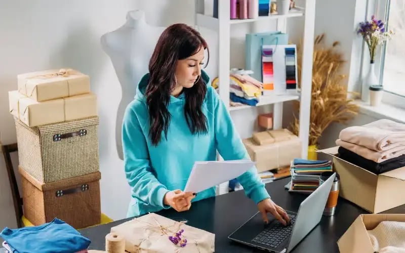 Small business owner working in her office