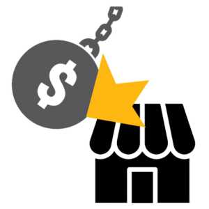 Icon of a dollar weight demolishing a small business