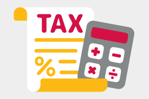 Icon showing a calculator and the word tax written on a document