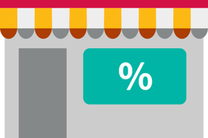 Icon of a small business and percentage sign