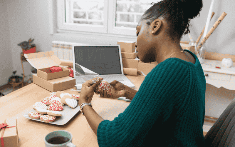 Small business owner working in her store