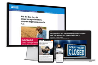 Image montrant la couverture médiatique de la FCEI affichée sur plusieurs appareils avec des articles portant sur la pénurie de main‑d’œuvre et les fermetures d’entreprises au Canada.