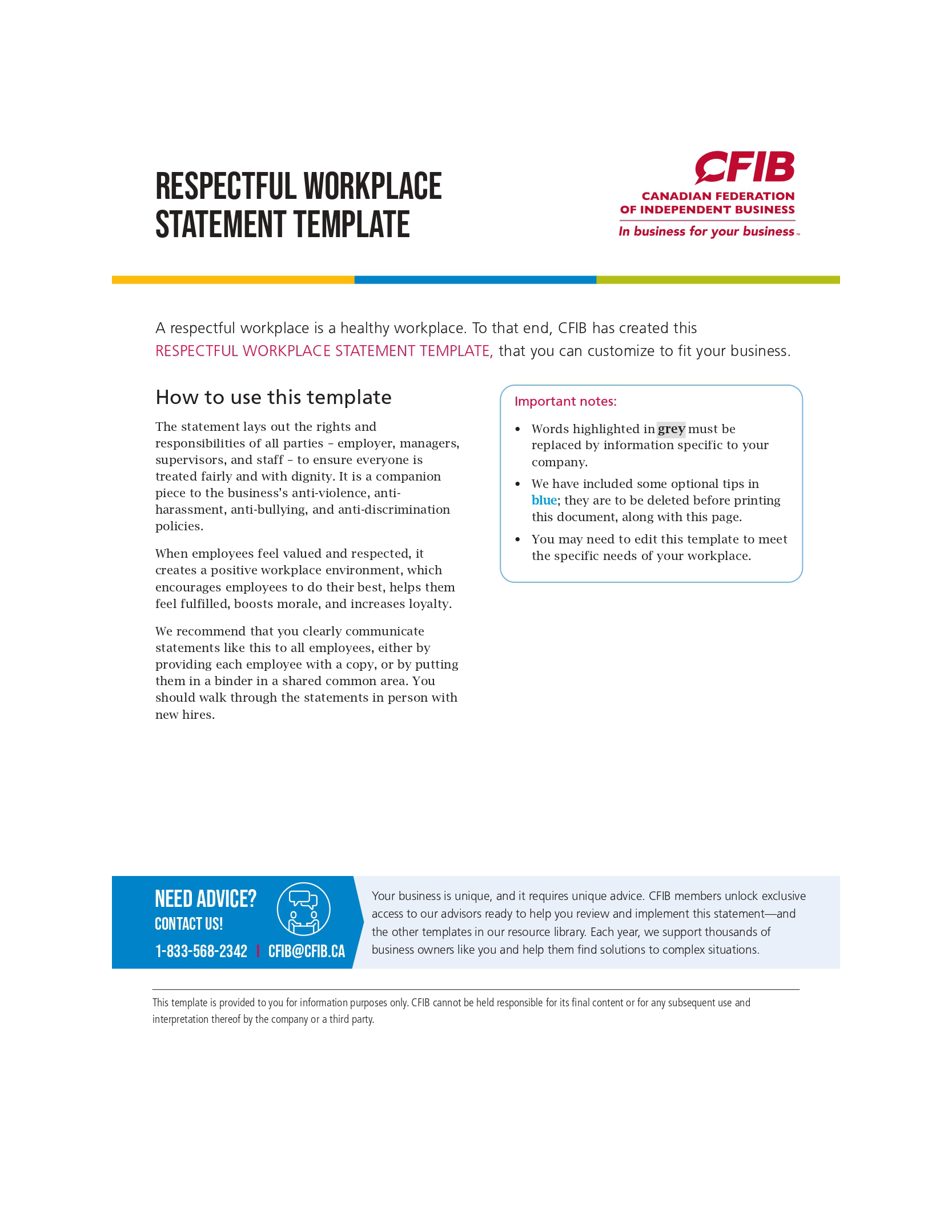 Respectful Workplace Statement Template