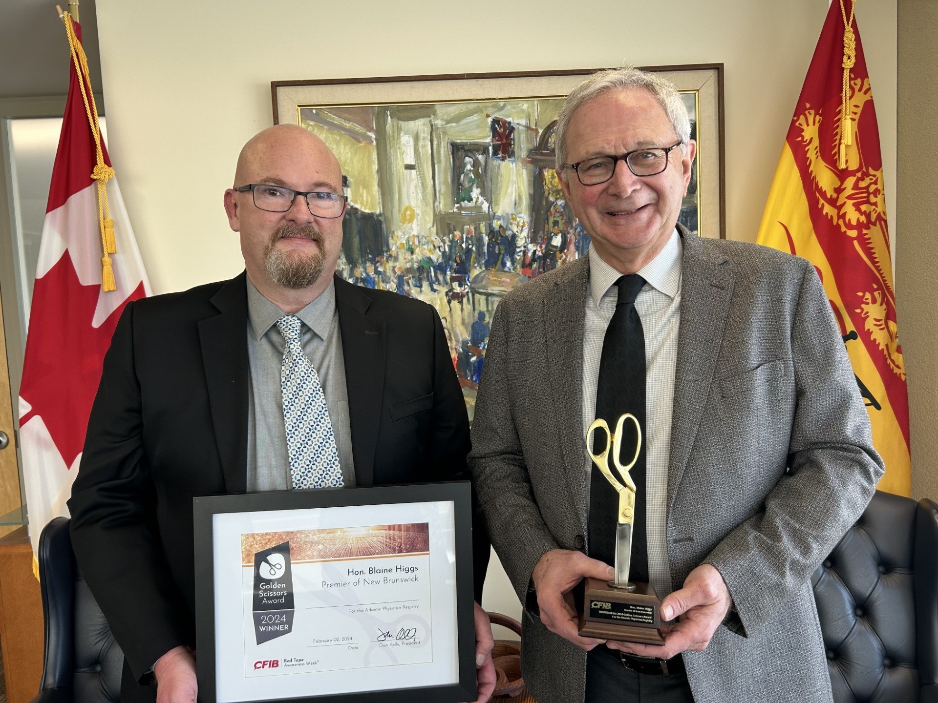 New Brunswick Premier Blaine Higgs receives Golden Scissors Award