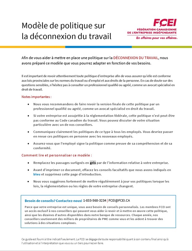 Modèle de politique de déconnexion du travail