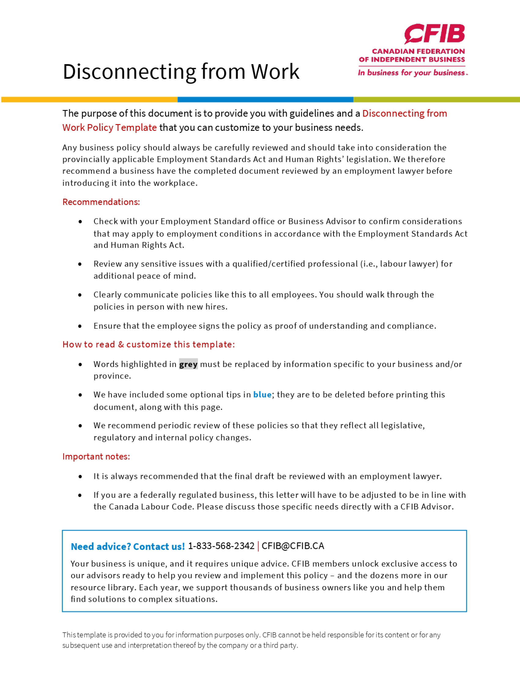 Disconnecting from Work Policy Template