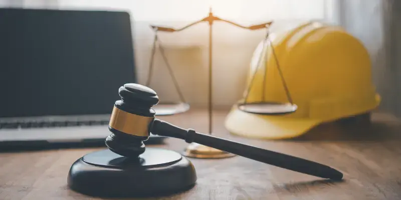 Maillet, balance et casque de chantier