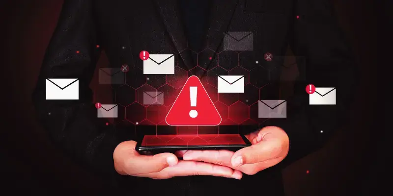 Email icons with alert symbols
