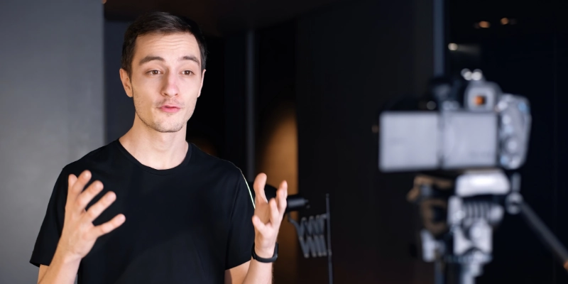 Small business owner filming himself