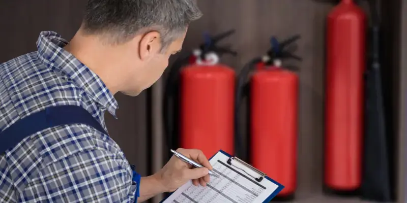 Le réparateur barre le document d'inspection