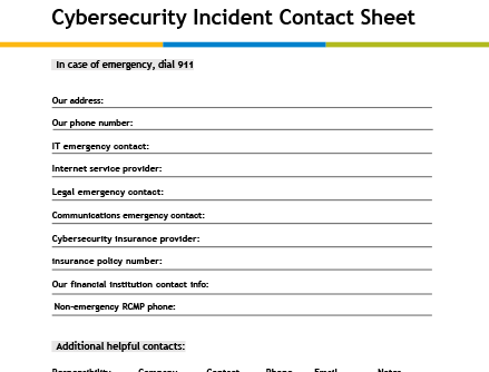 Cybersecurity Incident<br>Contact Sheet