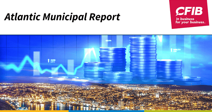 City skyline and money imagery representing finances on the Atlantic Municipal Report cover
