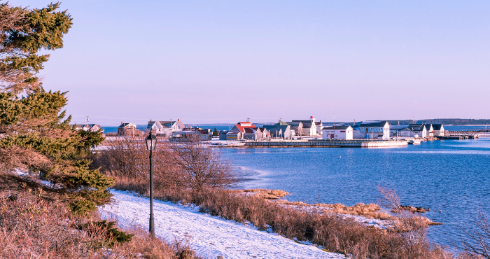 Shoreline with houses and small businesses on Prince Edward Island