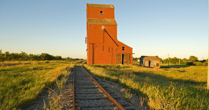 Saskatchewan railroad track and old building