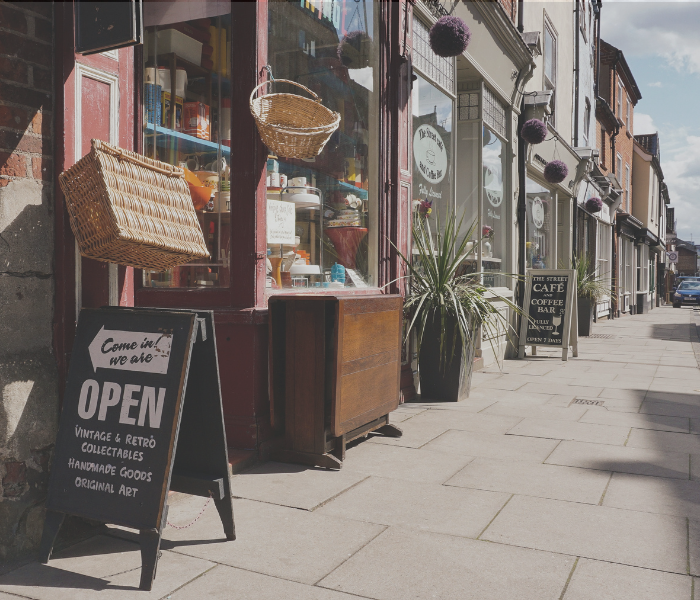 small local retail businesses on a main street