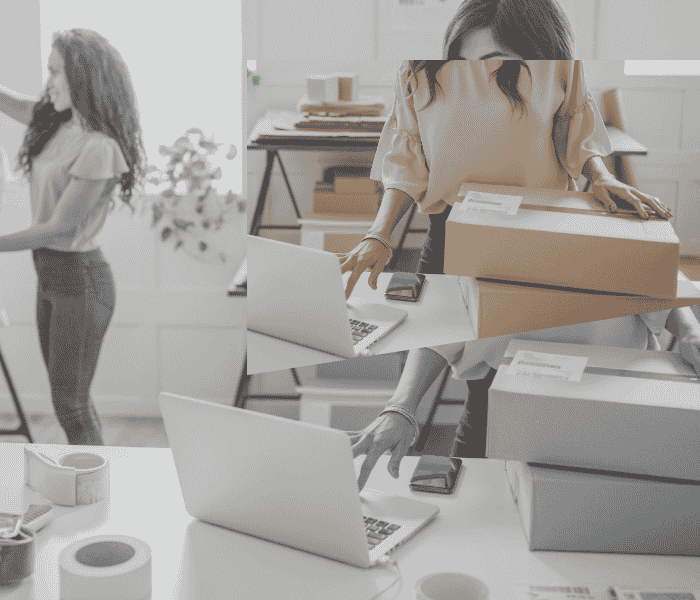 Small business owner in her store preparing packages for delivery