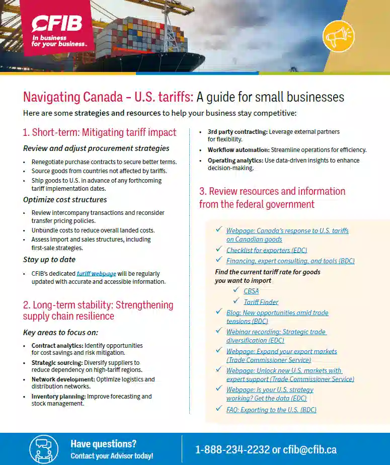 Thumbnail image of 'Navigating Canada – U.S. tariffs: A guide for small businesses' document