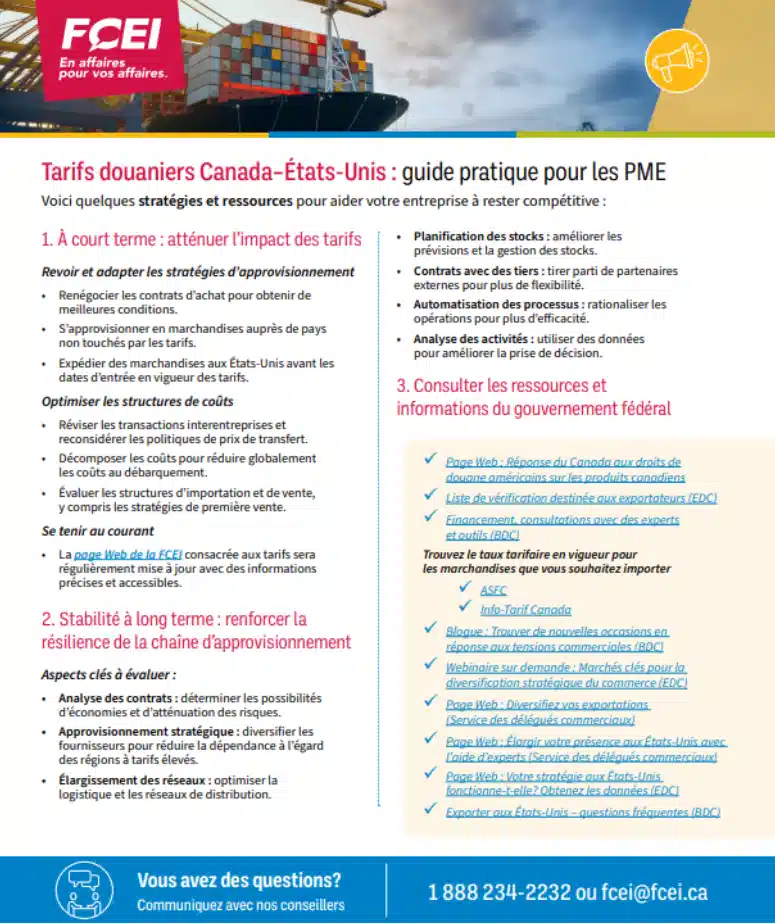 Image miniature du document « Tarifs douaniers Canada–États-Unis : guide pratique pour les PME »