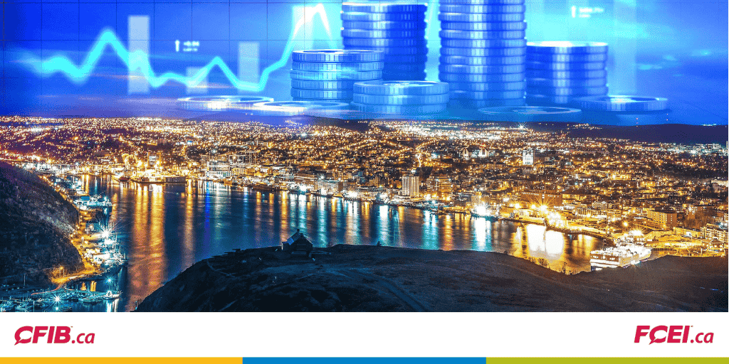 Image of coins superimposed on a city and CFIB English and French logos