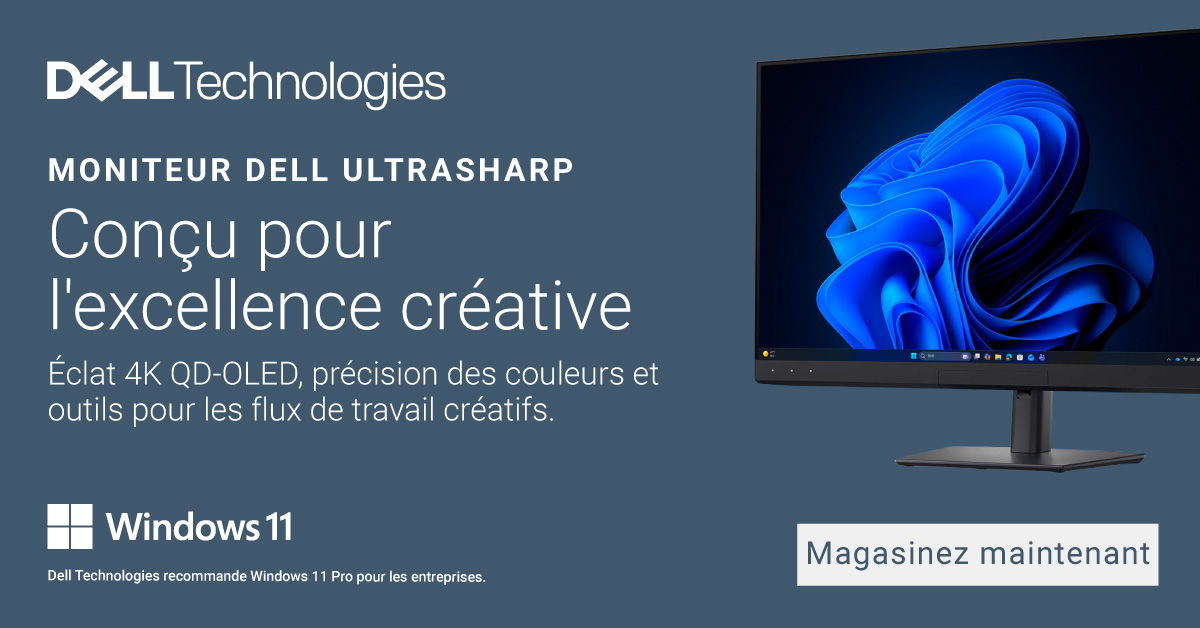 Moniteur Dell Ultrasharp. Conçu pout l'execellence créative. Éclat 4K QD-OLED, précision des couleurs et outils pour les flux de travail créatifs. Moniteur Dell Ultrasharp. Conçu pout l'execellence créative. Éclat 4K QD-OLED, précision des couleurs et outils pour les flux de travail créatifs.