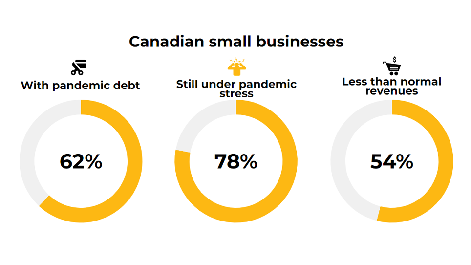 Canadian small business: 62 percent with pandemic debt, 78 percent still under pandemic stress and 54 percent with less than normal revenues