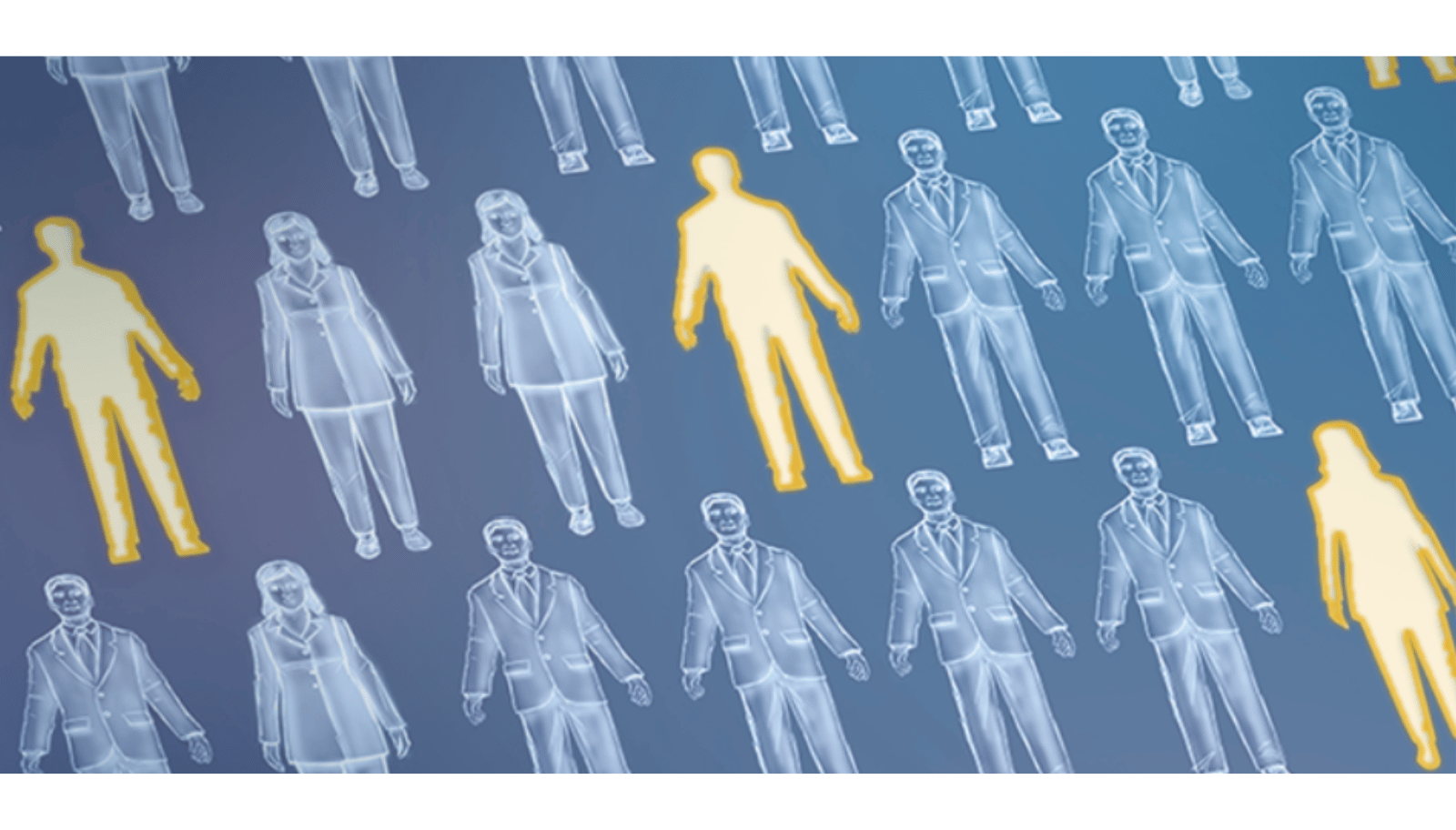 Illustration stylisée de silhouettes représentant des travailleurs, dont certaines sont mises en évidence pour symboliser les postes vacants dans le secteur privé au Canada.