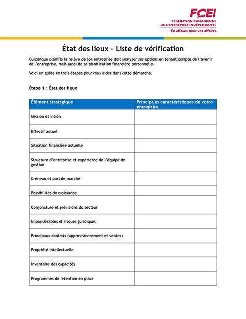 Liste de vérification – État des lieux